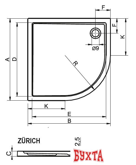Душевой поддон Riho Zurich закругленный 100x100 [DA92]