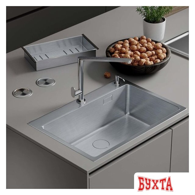 Кухонная мойка Roxen Simple 560220-70 сатин (с коландером и дозатором)