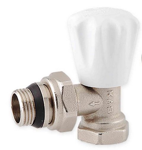 KAS Кран радиаторный угловой 1/2"(подача)  с антипротечкой, ст. пр. Турция. Артикул 0415307