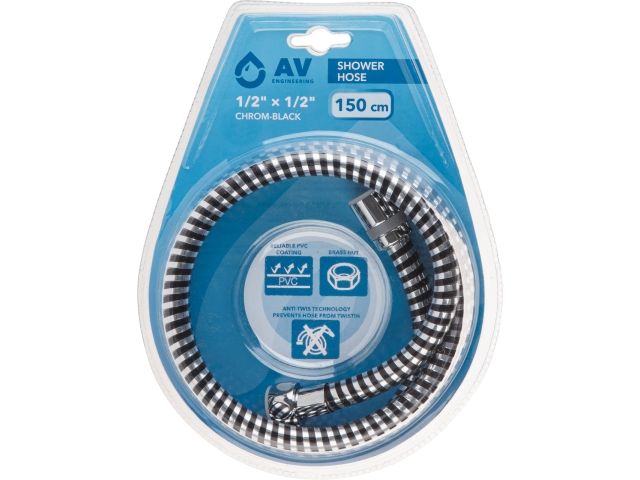 Шланг душевой, PVC, 1/2" г-г 150 см, хром-черн., AV Engineering, арт.AVSSS-107