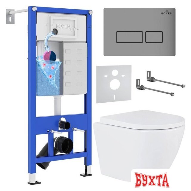 Унитаз подвесной Roxen Antares One Rimless 6 в 1 StounFix Dual Fresh 605017 (кнопка: матовая)