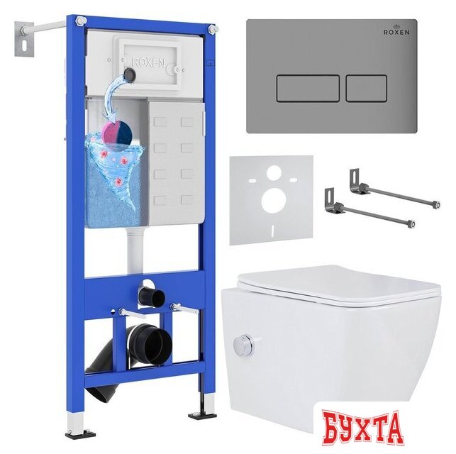 Унитаз подвесной Roxen Cube Bidet One Rimless 6 в 1 StounFix Dual Fresh 608961 (кнопка: матовая)