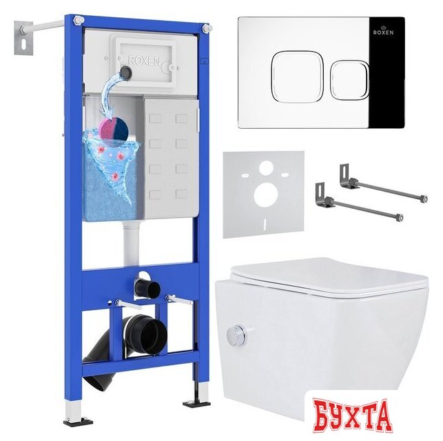 Унитаз подвесн��й Roxen Cube Bidet One Rimless 6 в 1 StounFix Dual Fresh 552245 (кнопка: хром)