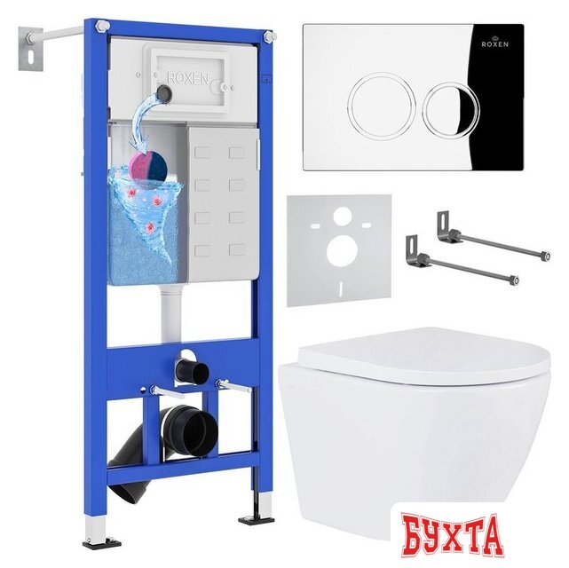 Унитаз подвесной Roxen Antares One Rimless 6 в 1 StounFix Dual Fresh 512989 (кнопка: хром)