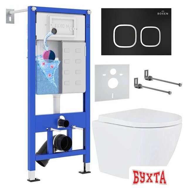 Унитаз подвесной Roxen Antares One Rimless 6 в 1 StounFix Dual Fresh 543489 (кнопка: черный матовый)