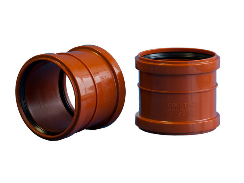 Политэк, канализация, Муфта двухраструбная ПП 110 Политэк (наруж) , стр. пр. Россия. Артикул НАР