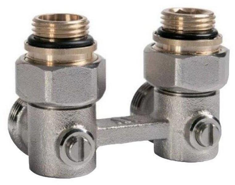 Узел ME221AC угловой для нижнего подключения радиатора с комплектом адаптеров, с шаровым краном 1/2"