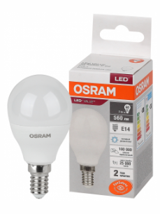 Лампа светодиодная ШАР E14 7Вт 230В 6500К/865, OSRAM, арт.579682