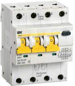 Дифавтомат АВДТ 34 3P+N 20A 30mA 6kA х-ка C, IEK, арт.MAD22-6-020-C-30