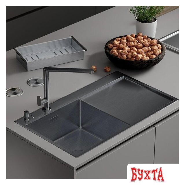 Кухонная мойка Roxen Vespa 560230-70LB PVD графит (с коландером и дозатором)