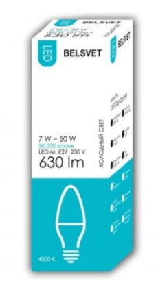 Лампа светодиодная СВЕЧА E27 7Вт 230В 4000К, Белсвет, арт.41594