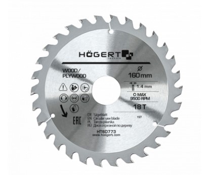 HOEGERT  Диск пильный по дереву 160x18Tx30, Mn65, арт.HT6D773