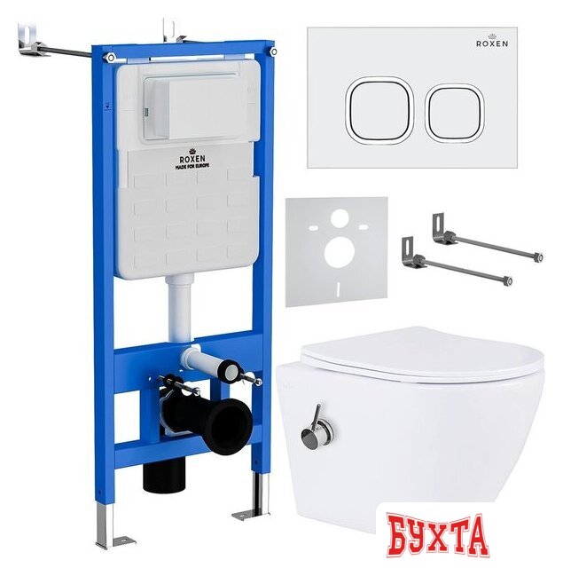 Унитаз подвесной Roxen Antares Bidet в комплекте с инсталляцией StounFix Dual Fresh 6 в 1 934445 (кнопка: белый глянец)