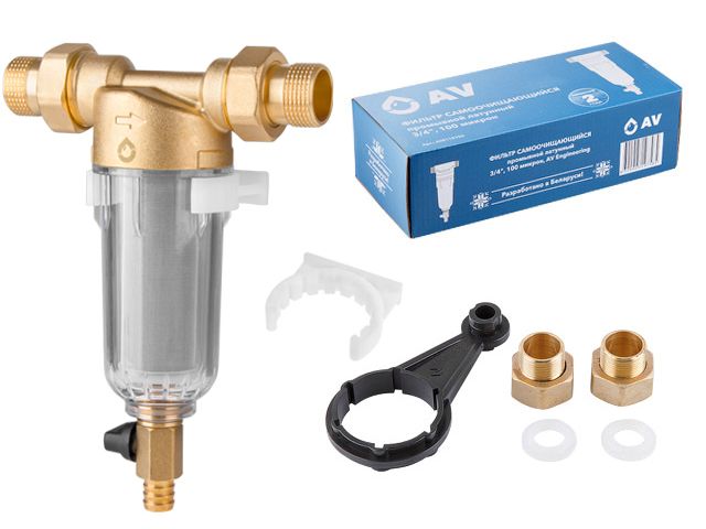 Фильтр самоочищающийся 1" нар. или 3/4"вн., 100 микрон, AV Engineering (инд. упак.), арт.AVE115704