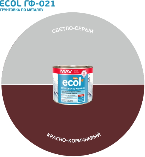 Грунтовка ECOL по металлу (ГФ-021) красно-коричневый 2,4л (2,3 кг)