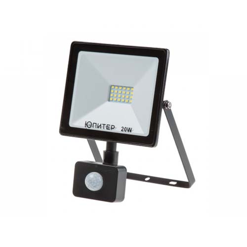 Прожектор светодиодный c датчиком движения 20Вт IP65 6500К черный, ЮПИТЕР, арт.JP1221-20