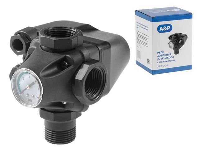 Реле давления для насоса с манометром A&P, арт.AP03A04