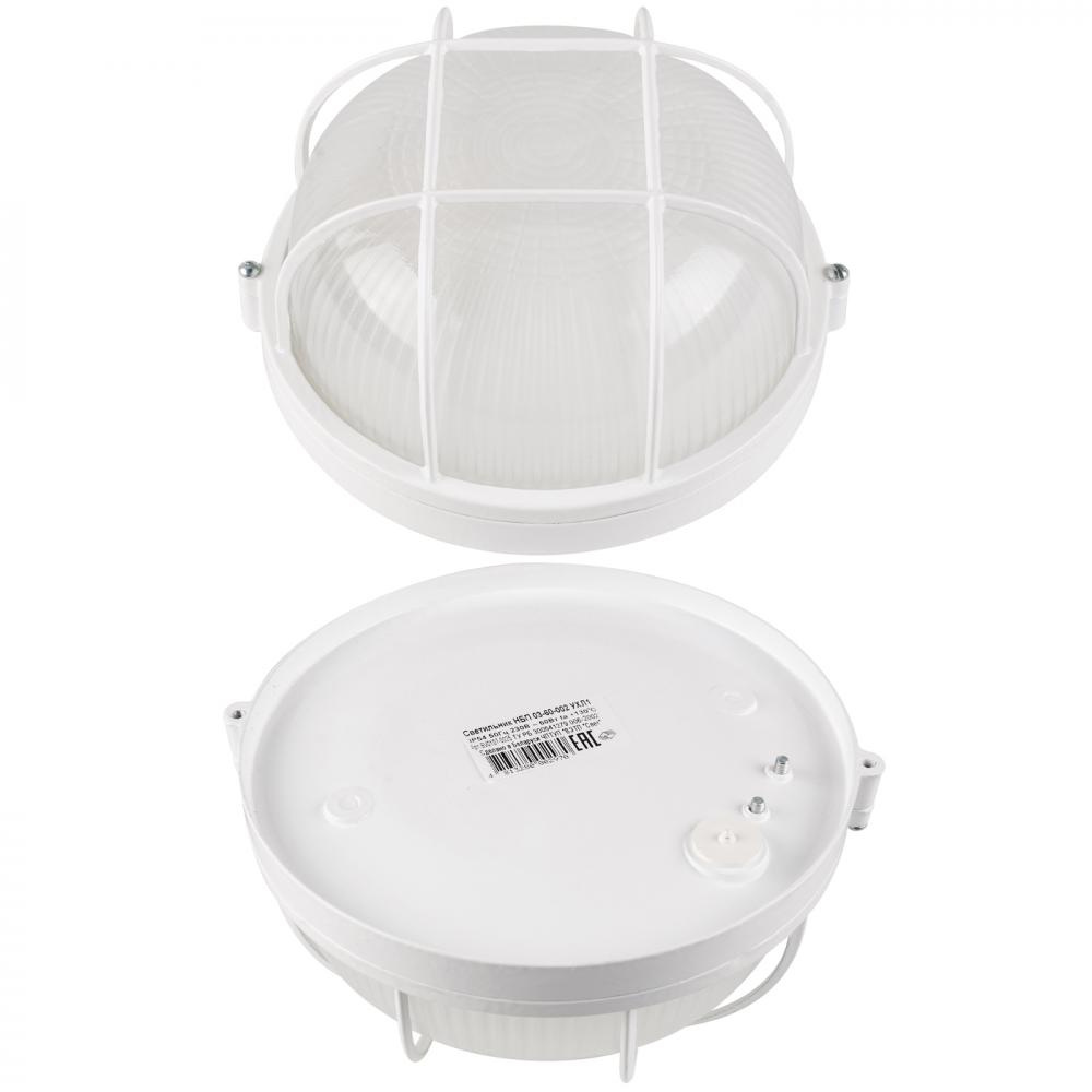 Светильник круглый металлический корпус с решеткой белый IP54 60Вт, Витебский Свет, арт.НБП03-60-002