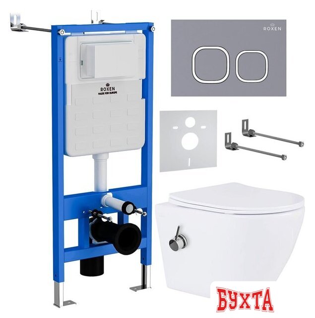 Унитаз подвесной Roxen Antares Bidet в комплекте с инсталляцией StounFix Dual Fresh 6 в 1 966430 (кнопка: серый бетон)