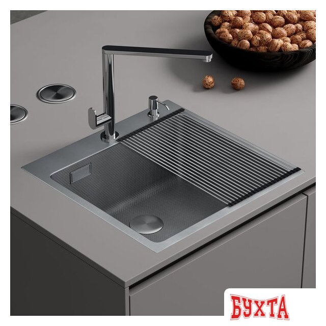 Кухонная мойка Roxen Snake 560220-45-S сатин/текстурная поверхность (с ролл-матом и дозатором)