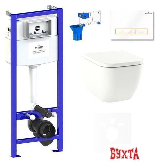 Унитаз подвесной Lavinia Boho Relfix One Compacto 7 в 1 75110096 (белый/золотистый пластик)