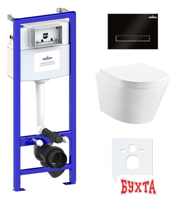 Унитаз подвесной Lavinia Boho Biore Compacto Rimless 6 в 1 77040094 (черное стекло)