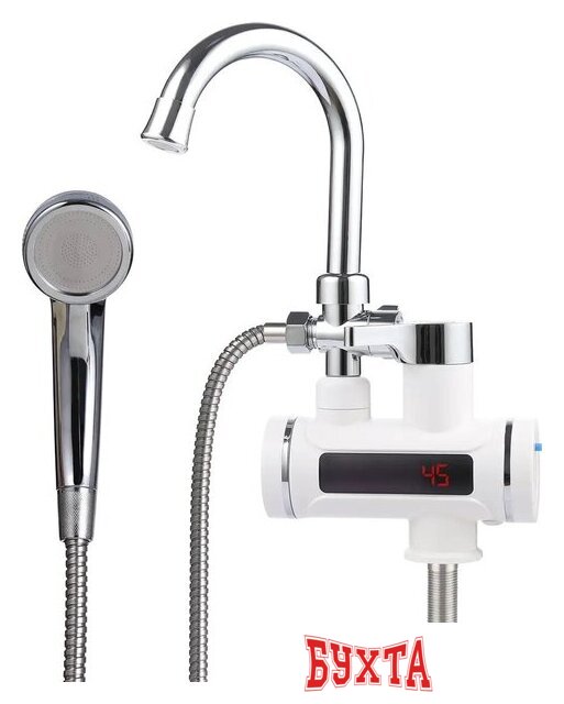 Проточный электрический водонагреватель кран+душ Unipump BEF-001-03 с дисплеем и душевой лейкой