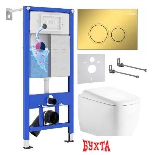 Унитаз подвесной Roxen Martin в комплекте с инсталляцией StounFix Dual Fresh 6 в 1 968520 (кнопка: оружейная сталь)