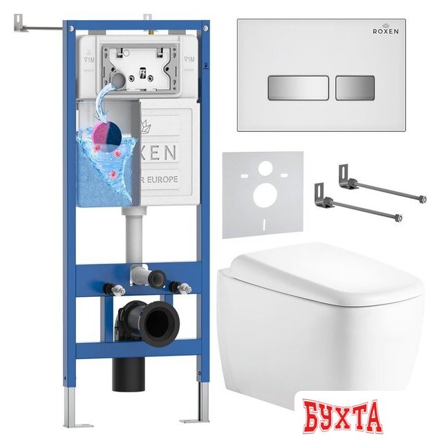 Унитаз подвесной Roxen Martin в комплекте с инсталляцией StounFix Dual Fresh 6 в 1 968524 (кнопка: белый/хром)
