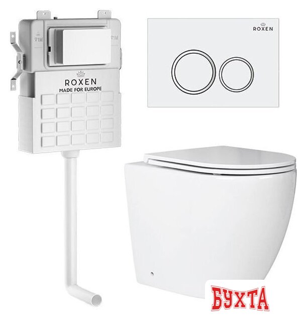 Унитаз приставной Roxen Antares в комплекте с инсталляцией Attach 5 в 1 966869 (кнопка: белый глянец с хромированной окантовкой клавиш)