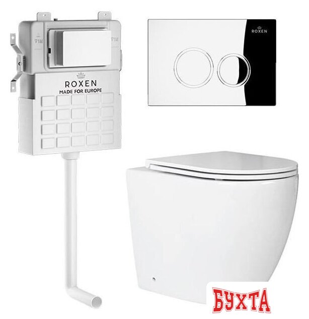 Унитаз приставной Roxen Antares в комплекте с инсталляцией Attach 5 в 1 966891 (кнопка: хром глянцевый)