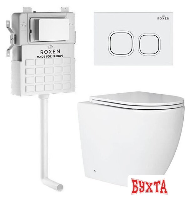 Унитаз приставной Roxen Antares в комплекте с инсталляцией Attach 5 в 1 966929 (кнопка: белый, с хромированной окантовкой)