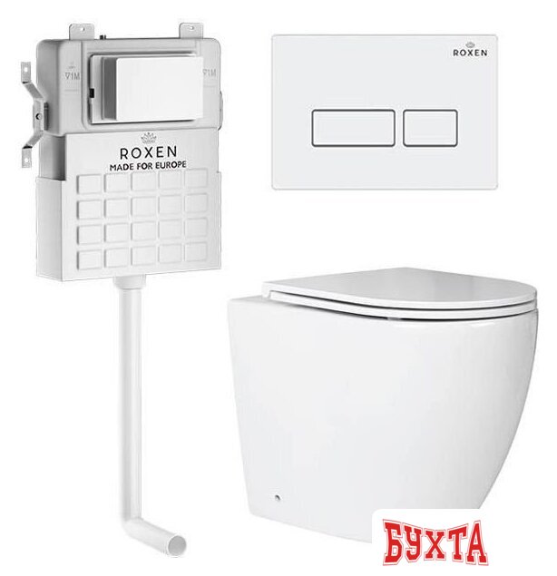 Унитаз приставной Roxen Antares в комплекте с инсталляцией Attach 5 в 1 967013 (кнопка: белый глянцевый)