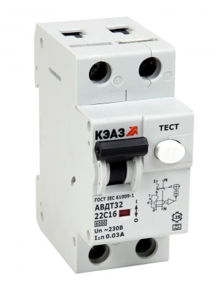 Дифавтомат АВДТ32-22 1P+N 16A 30mA 4.5kA х-ка C, КЭАЗ