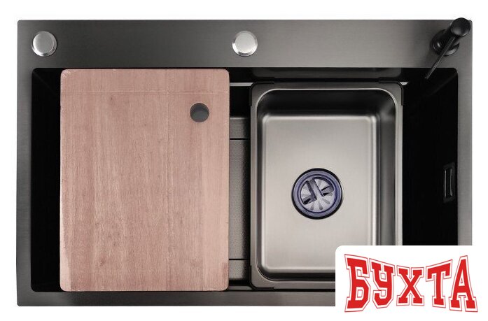 Кухонная мойка Stellar Decor S7045NB-A-D (нано черный, c доской)