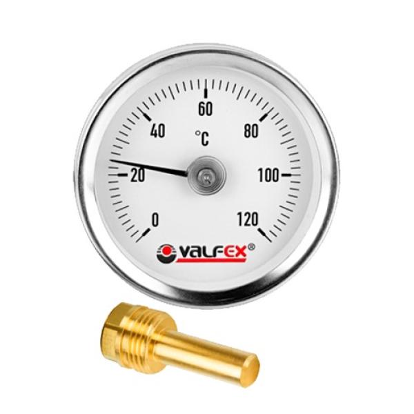 Биметаллический термометр с погружной гильзой, 63 мм, 1/2", 120°С VALFEX (100)