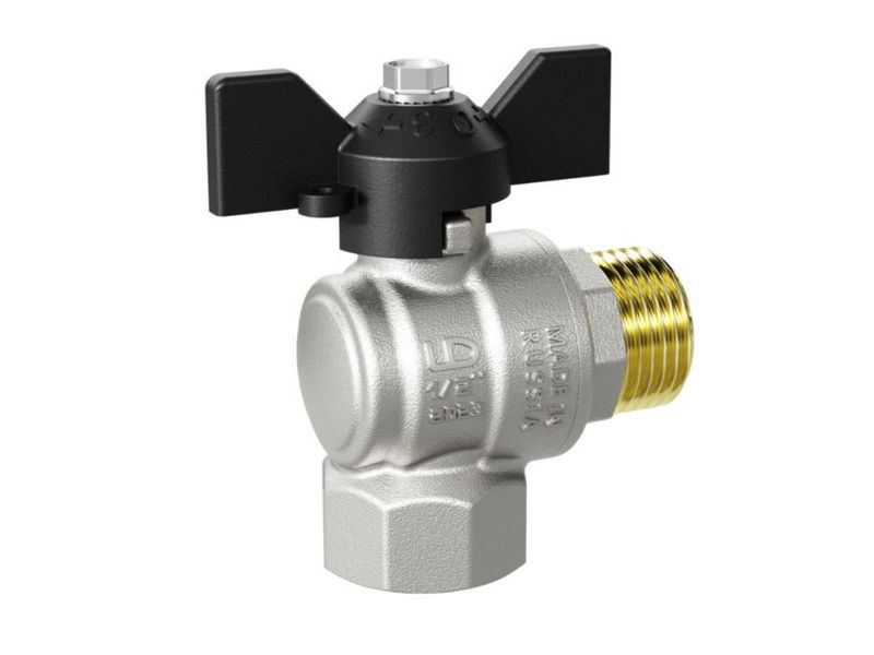 Кран шаровый угловой 1" нар.-вн. бабочка, LD, арт.LD.47.202.25