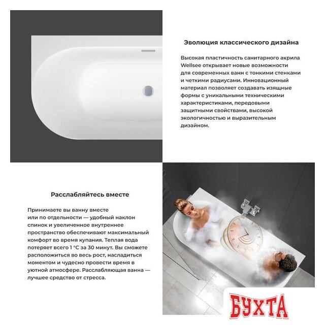 Ванна Wellsee Collaro 180x80 28910203R (пристенная ванна белый глянец, экран, ножки, сифон-автомат матовый черный) 5