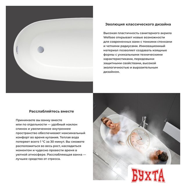 Ванна Wellsee Paradise Story 170x76,5 236601002 (отдельностоящая ванна белый глянец, экран, ножки, сифон-автомат глянцевый белый) 4