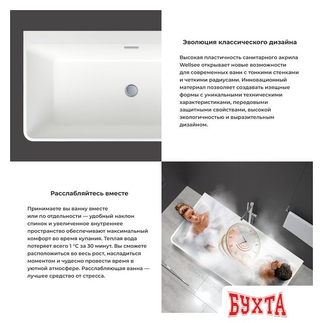 Ванна Wellsee Graceful Pro 140x74 230901001 (отдельностоящая ванна белый глянец, экран, ножки, сифон-автомат хром) 5