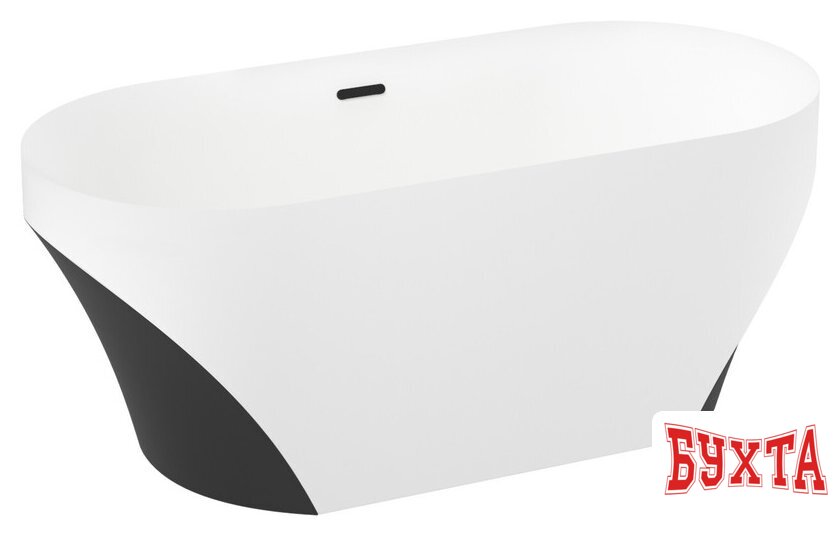 Ванна Wellsee Croquis 166x77 230302003 (отдельностоящая ванна матовый белый/матовый черный, экран, ножки, сифон-автомат матовый черный) 2