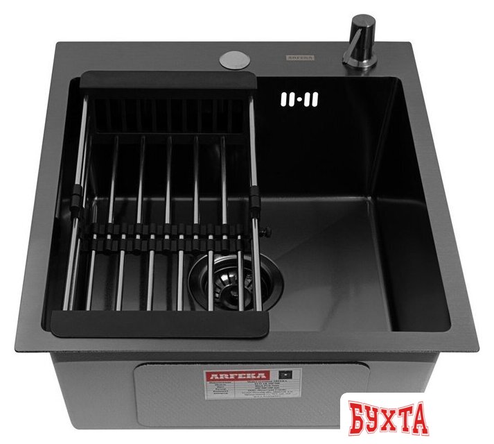 Кухонная мойка ARFEKA Eco AR мойка 450*500, коландер, дозатор Black 2