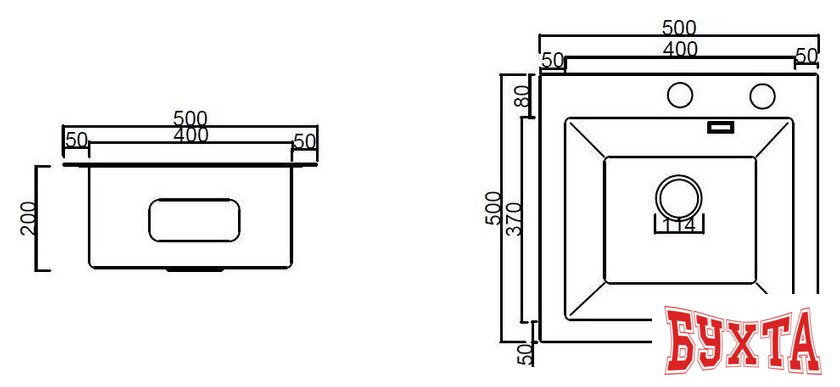 Кухонная мойка ARFEKA ECO AR 500*500 GS BLACK GLASS + SATIN 2