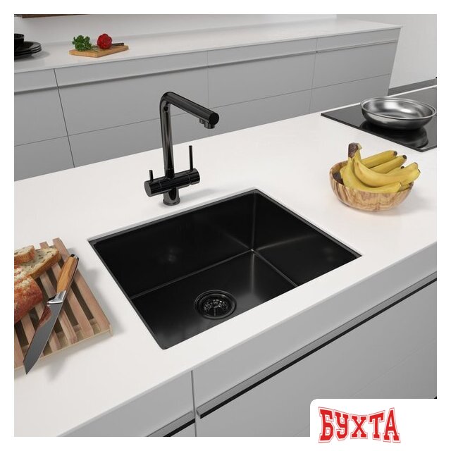 Кухонная мойка ARFEKA ECO AR 550*450 BLACK PVD NANO DECOR VOLCANIC ROCK
