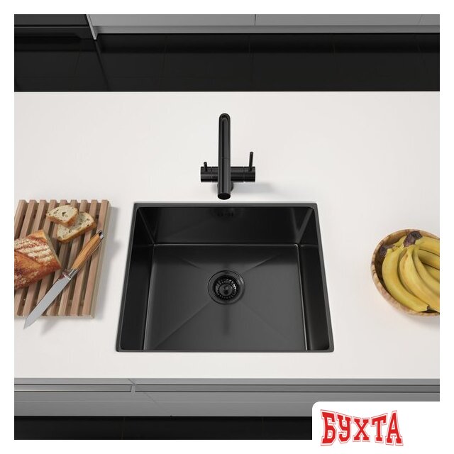 Кухонная мойка ARFEKA ECO AR 550*450 BLACK PVD NANO DECOR VOLCANIC ROCK 2