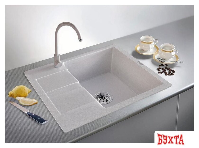 Кухонная мойка ZorG Apollo 58 (белый камень) 2