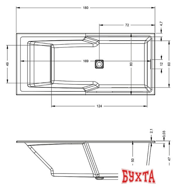 Ванна Riho Still Shower 180x80 BR05005 (с ножками) 3