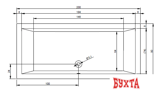 Ванна Riho Lugo 200x90 BT06 (без ножек) 2