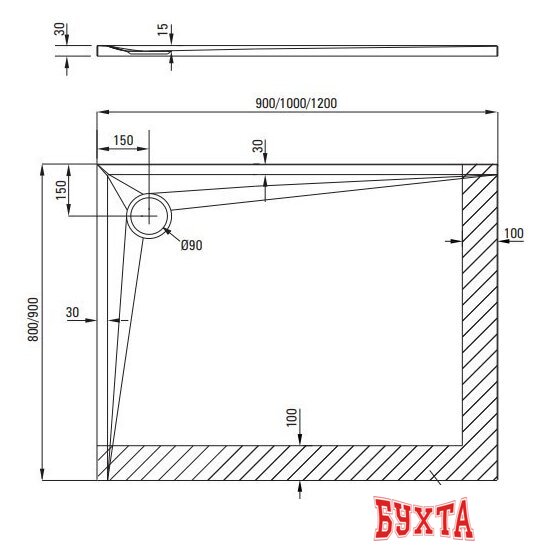 Душевой поддон Deante Kerria Plus KTS 045B 100x90 4
