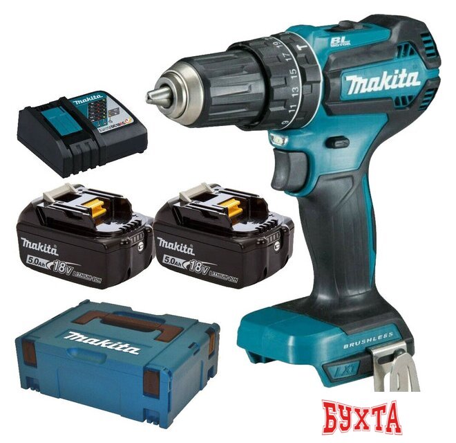 Ударная дрель-шуруповерт Makita DHP485RTJ (с 2-мя АКБ 5 Ач, кейс)